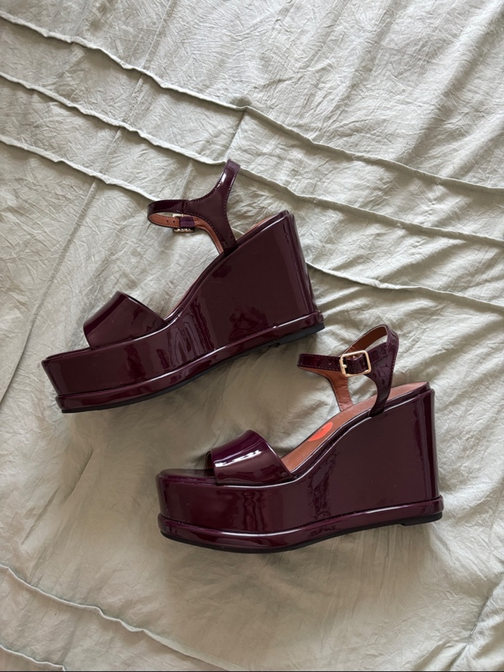 Madden Girl Patent Platform Wedge Sandals in Burgundy - Picture 3 of 8